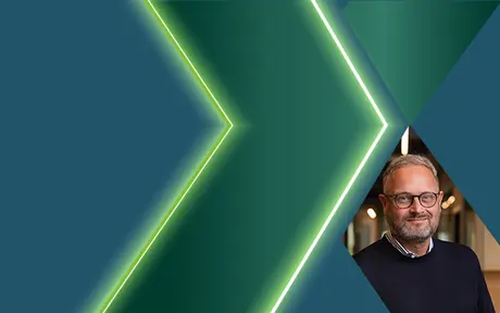 Modern design featuring a glowing green arrow pointing right, symbolizing progress. 