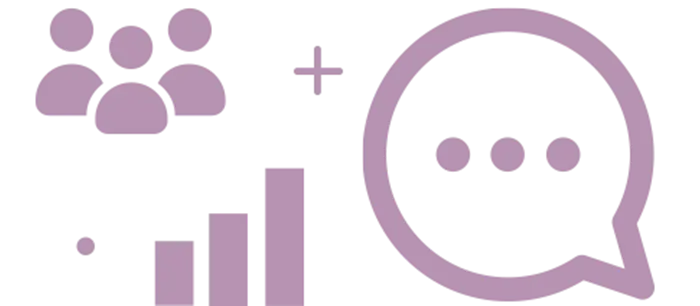 Icônes de gestion des relations humaines essentielles – personnes, diagramme à barres, bulle de dialogue