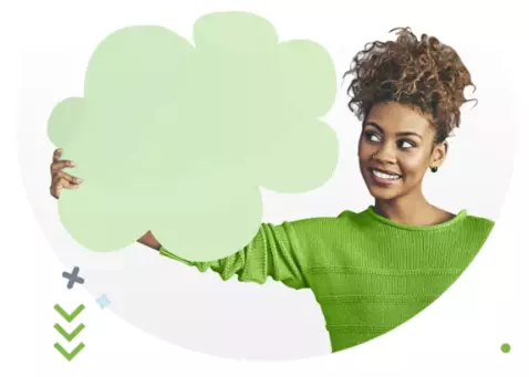 woman with a green cloud in her hand