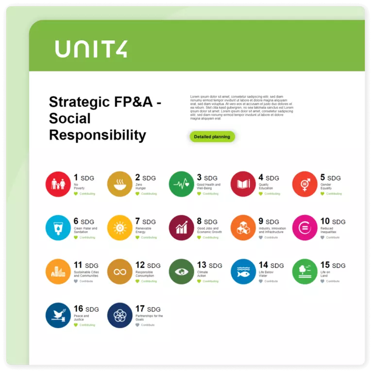 Example screen from this Unit4 solution - Unit4 FP&amp;A: Environmental, Social, and Governance (ESG) module