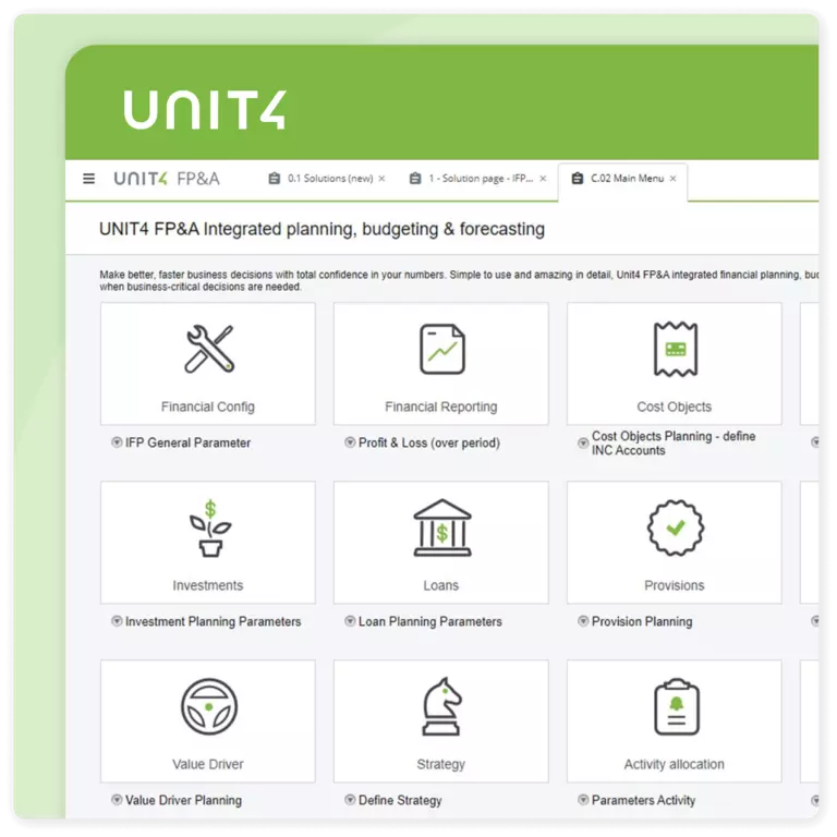 Eksempelskjerm fra denne Unit4-løsningen – Unit4 FP&A: Modulen for integrert økonomisk planlegging