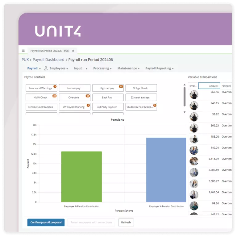 Example screen from this Unit4 solution - Unit4 HCM: Payroll module