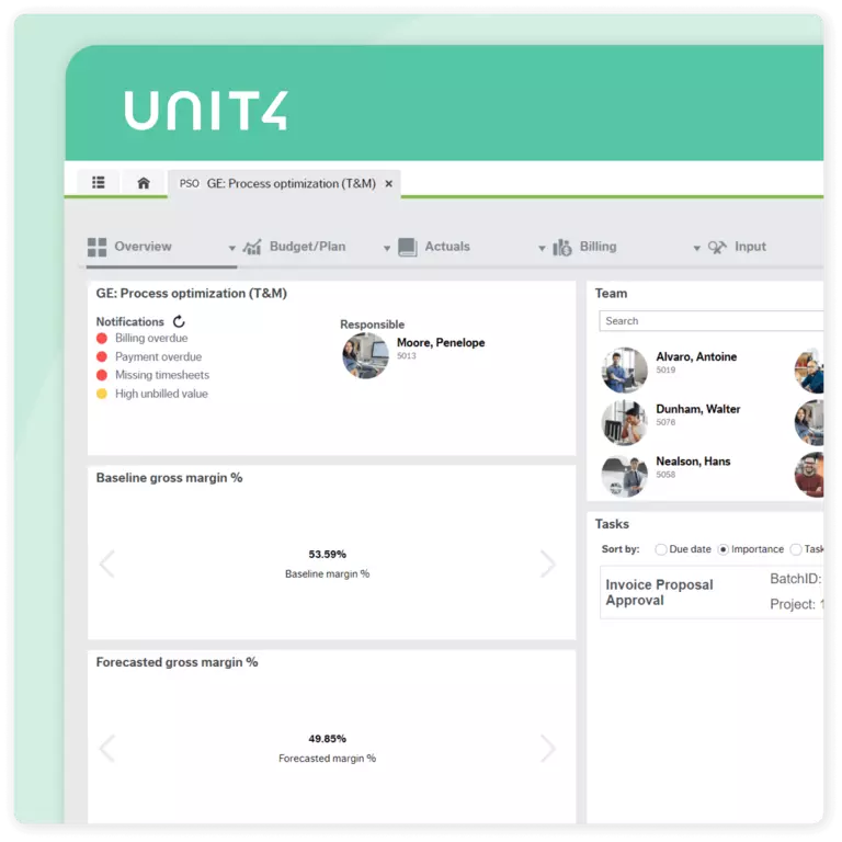 Example screen from this Unit4 solution - Unit4 ERP: Project Management module