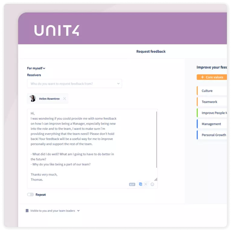 Eksempelskjerm fra denne Unit4-løsningen – Unit4 HCM: Talent Management-modulen