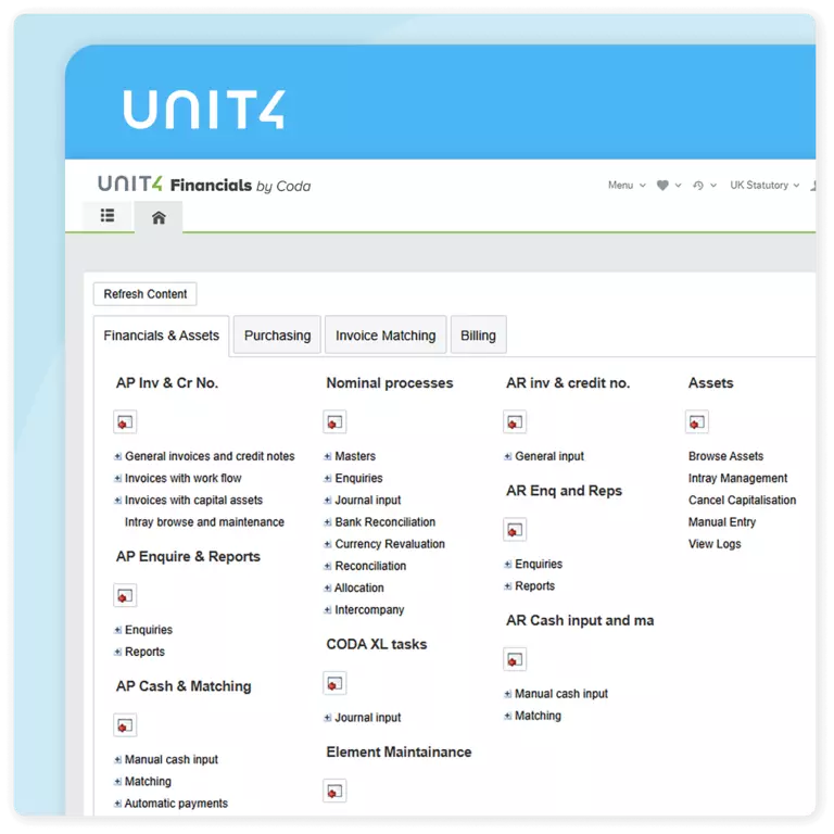 Example screen from this Unit4 product - Unit4 Financials by Coda