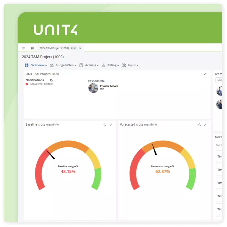 Example screen from this Unit4 solution - Unit4 ERP: Project Management module