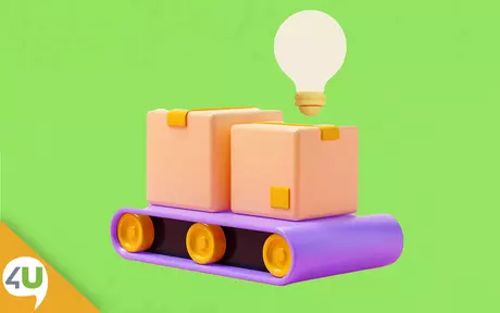 3D image of two crates on a conveyor with a light bulb above
