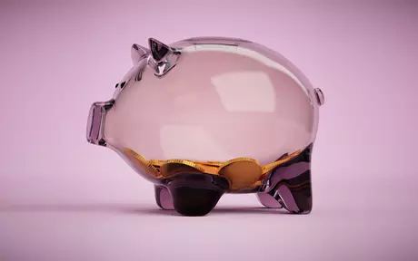 transparent piggy bank with coins