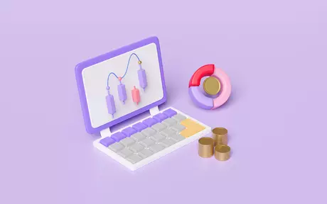 3d laptop computer with charts and graph