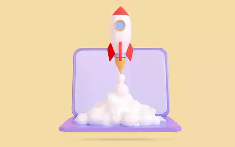 laptop with rocket 