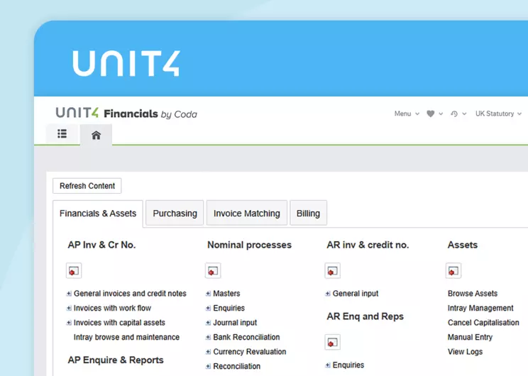 Example screen from this Unit4 product - Unit4 Financials by Coda